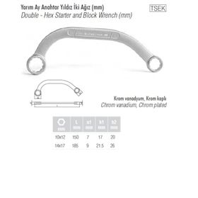 İzeltaş 0530 Yarım Ay İki Ağız 13x15 mm Yıldız Anahtar