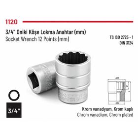 İzeltaş 1120061027 On İki Köşe 3/4 inç 27 mm Lokma Anahtar