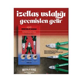 İzeltaş 13000005314 3 Parça Yeşil Kraft Nostalji Pense Seti