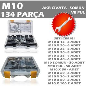 İzeltaş 134 Parça M10 Akb Civata Somun ve Pul Seti & Anahtar