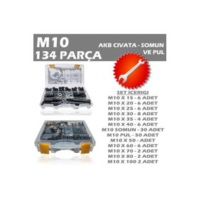 İzeltaş 134 Parça M10 Akb Civata Somun ve Pul Seti & Anahtar