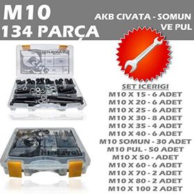 İzeltaş 134 Parça M10 Akb Civata Somun ve Pul Seti & Anahtar