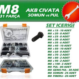 İzeltaş 231 Parça M8 Akb Civata Somun ve Pul Seti Anahtar