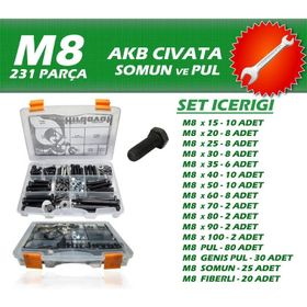 İzeltaş 231 Parça M8 Akb Civata Somun ve Pul Seti Anahtar