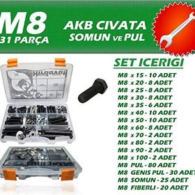 İzeltaş 231 Parça M8 Akb Civata Somun ve Pul Seti Anahtar