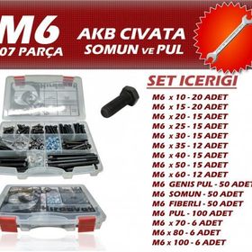 İzeltaş 407 Parça M6 Akb Civata Somun ve Pul Seti Anahtar