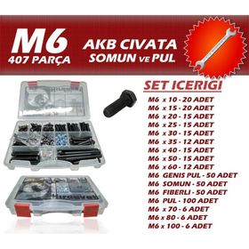 İzeltaş 407 Parça M6 Akb Civata Somun ve Pul Seti Anahtar