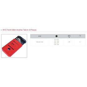 İzeltaş T Tipi Torx Takımı 8 Parça Allen Anahtar