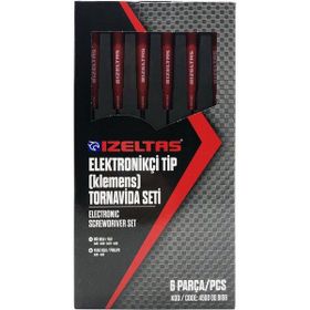 Izeltaş Tornavida Seti Elektronikçi Tip Klemens 6 Parça - 6 parça elektronikçi klemens tornavida - Kırmızı Tornavida