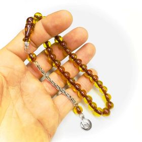 İzmur Tesbih Küre Model Püsküllü 9-8 mm Ateşi Sıkma Kehribar Tesbih