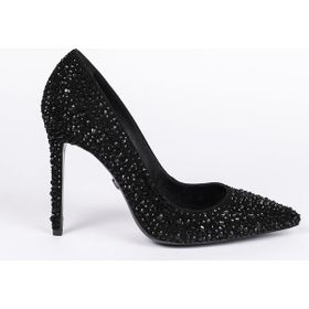 Jabotter Delbin Süet 10 cm Siyah Taşlı Stiletto Ayakkabı