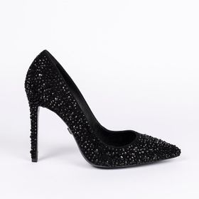 Jabotter Delbin Süet 10 cm Siyah Taşlı Stiletto Ayakkabı