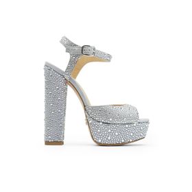 Jabotter Nifty Gri Süet Taşlı 14 cm Platform Topuklu Ayakkabı