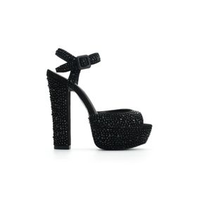 Jabotter Nifty Siyah Süet Taşlı 14 cm Platform Topuklu Ayakkabı