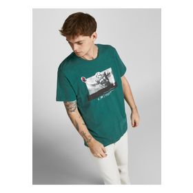 Jack & Jones 12206628 Jconate Ss Tee Crew Neck O Yaka Regular Fit Baskılı Mavi Erkek T-shirt