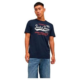 Jack & Jones 12210819 JJELogo Bisiklet Yaka Baskılı Navy Blazer Erkek T-shirt