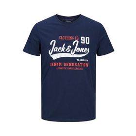 Jack & Jones 12210819 JJELogo Bisiklet Yaka Baskılı Navy Blazer Erkek T-shirt