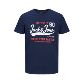 Jack & Jones 12210819 JJELogo Bisiklet Yaka Baskılı Navy Blazer Erkek T-shirt