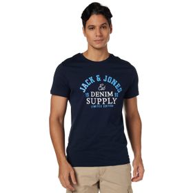 Jack & Jones 12210819 JJELogo Bisiklet Yaka Baskılı Navy Blazer Erkek T-shirt