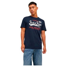 Jack & Jones 12210819 JJELogo Bisiklet Yaka Baskılı Navy Blazer Erkek T-shirt
