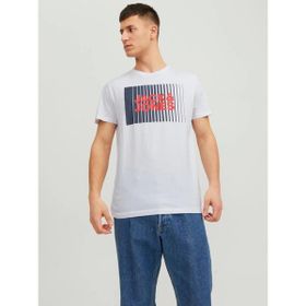 Jack & Jones 12233999 Sıfır Yaka Önü Çizgi Beyaz Erkek T-shirt