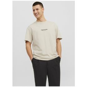 Jack & Jones 12240121_JORVESTERBRO TEE SS CREW N Yuvarlak Yaka Krem Erkek T-shirt