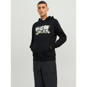 Jack & Jones 12240214-Black Jcodust Sweat Hood Sn Erkek Siyah Sweatshirt