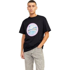 Jack & Jones 12253679 O Yaka Baskılı Kısa Kollu Siyah Erkek T-shirt