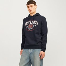 Jack & Jones 12255617-DNA Logo 2 Col Lacivert Kapüşonlu Erkek Sweatshirt