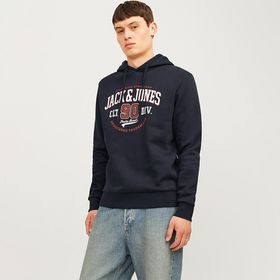 Jack & Jones 12255617-DNA Logo 2 Col Lacivert Kapüşonlu Erkek Sweatshirt