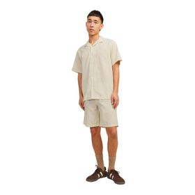 Jack & Jones 12256772 Gömlek Yaka Rahat Kesim Kısa Kollu Bej Erkek Gömlek