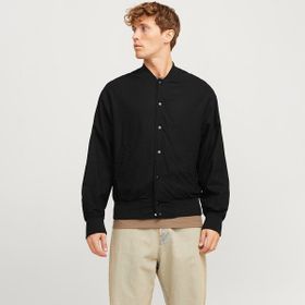 Jack & Jones 12268716-BLK Ario Linen Bomber Siyah Yuvarlak Yaka Erkek Ceket