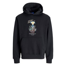 Jack & Jones 12276599-BLK Lucca Graphic Siyah Erkek Kapüşonlu Sweatshirt