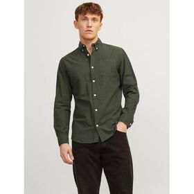 Jack & Jones Jjeoxford Shirt L/S S21 NOOS Forest Night Fit Slim Erkek T-shirt