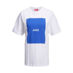 Jack & Jones Jjxx Jxamber Rlx Ss Every Square Tee Jrs Noos Bright White Print Blue Lolite Square Kadın T-shirt