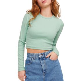 Jack & Jones JJXX Jxfeline Str LS Rib Tee JRS Noos Grayed Jade Kadın T-shirt