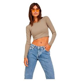 Jack & Jones Jjxx Jxfeline Str LS Rib Tee JRS Noos Incense Kadın T-shirt