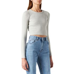 Jack & Jones JJXX Jxfeline STR LS Rib TEE JRS Noos Light Grey Melange Kadın T-shirt