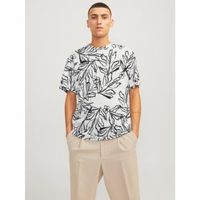 Jack & Jones Jorlafayette AOP Tee SS LN Cloud Dancer Bisiklet Yaka Erkek T-shirt