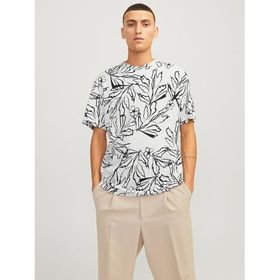 Jack & Jones Jorlafayette AOP Tee SS LN Cloud Dancer Bisiklet Yaka Erkek T-shirt