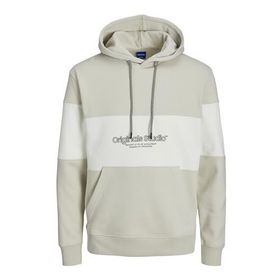 Jack & Jones Jorlakewood Sweat Hood BF LN Bloklu Kırık Beyaz Erkek Sweatshirt