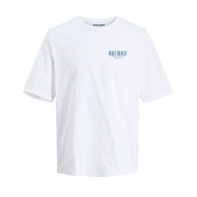 Jack & Jones Joroutdoor Tee Ss Crew Neck TG LN Parlak Beyaz Baskı Maui Plajı Erkek T-shirt
