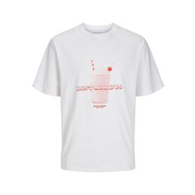 Jack & Jones Jorplasma Tee Ss Crew Neck Styd Parlak Beyaz Baskı Milkshake Erkek T-shirt