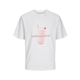 Jack & Jones Jorplasma Tee Ss Crew Neck Styd Parlak Beyaz Baskı Milkshake Erkek T-shirt