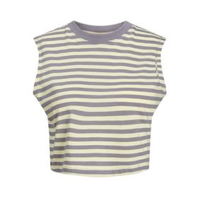 Jack & Jones Jxalvira Sl Slim Crop Stripe Every Tee Gri Kadın T-shirt