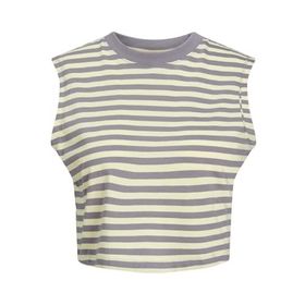 Jack & Jones Jxalvira Sl Slim Crop Stripe Every Tee Gri Kadın T-shirt