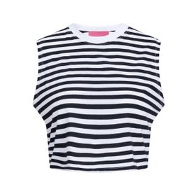 Jack & Jones Jxalvira Sl Slim Crop Stripe Every Tee Parlak Beyaz Kadın T-shirt