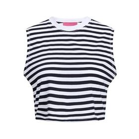 Jack & Jones Jxalvira Sl Slim Crop Stripe Every Tee Parlak Beyaz Kadın T-shirt