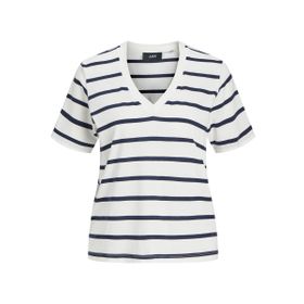 Jack & Jones Jxannie Reg Vneck Stripe SS TEE JRS Vanilya Rengi Kadın T-shirt
