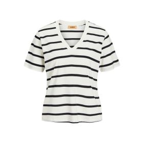 Jack & Jones Jxannie Reg Vneck Stripe SS TEE JRS Vanilya Rengi Kadın T-shirt